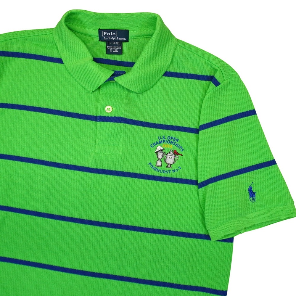 Polo Ralph Lauren Polo Shirt Kids L 14-16 Green US Open Pinehurst Golf Striped